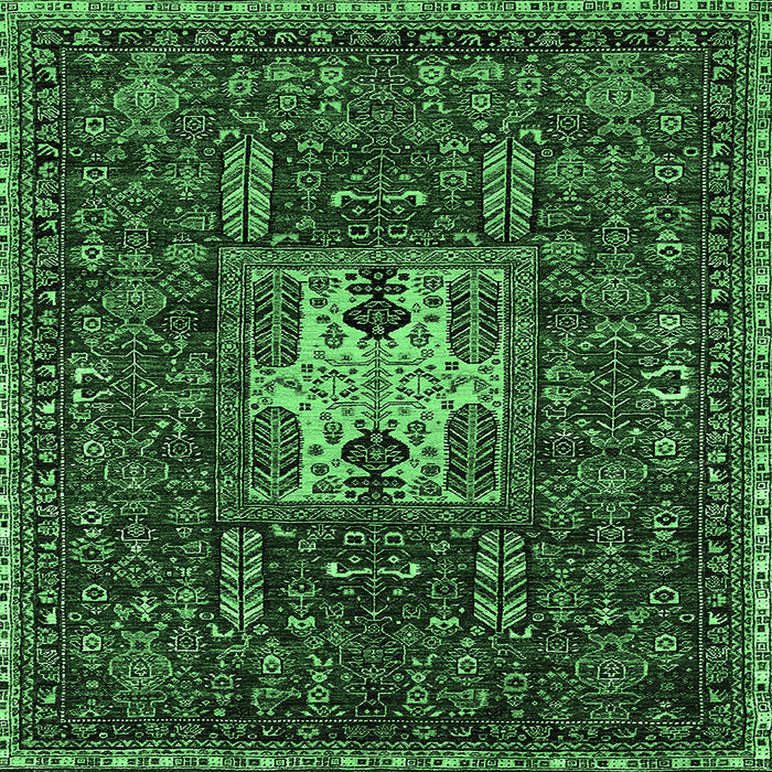 Square Machine Washable Oriental Emerald Green Industrial Area Rugs, wshurb2393emgrn