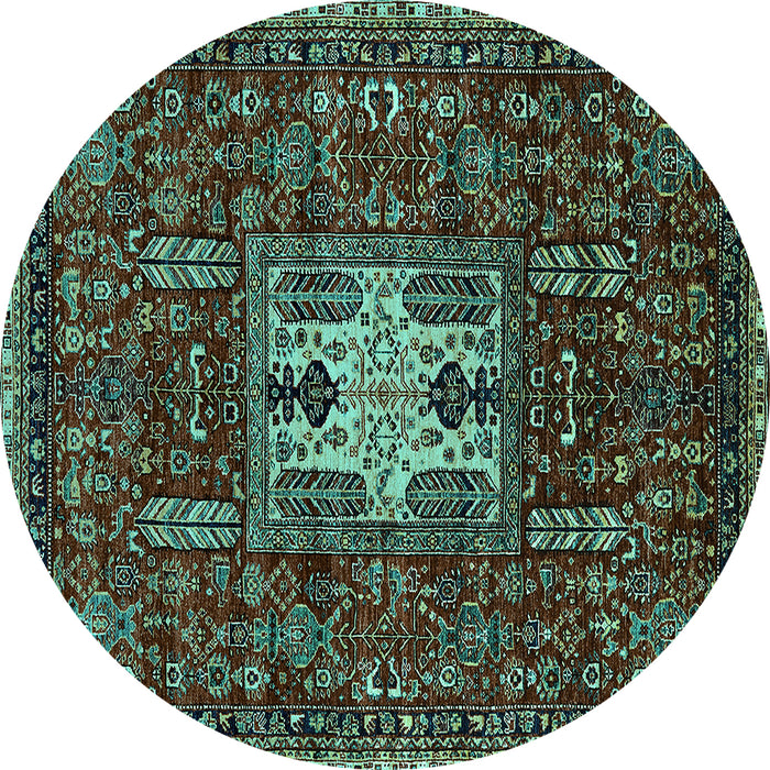 Round Machine Washable Oriental Turquoise Industrial Area Rugs, wshurb2393turq