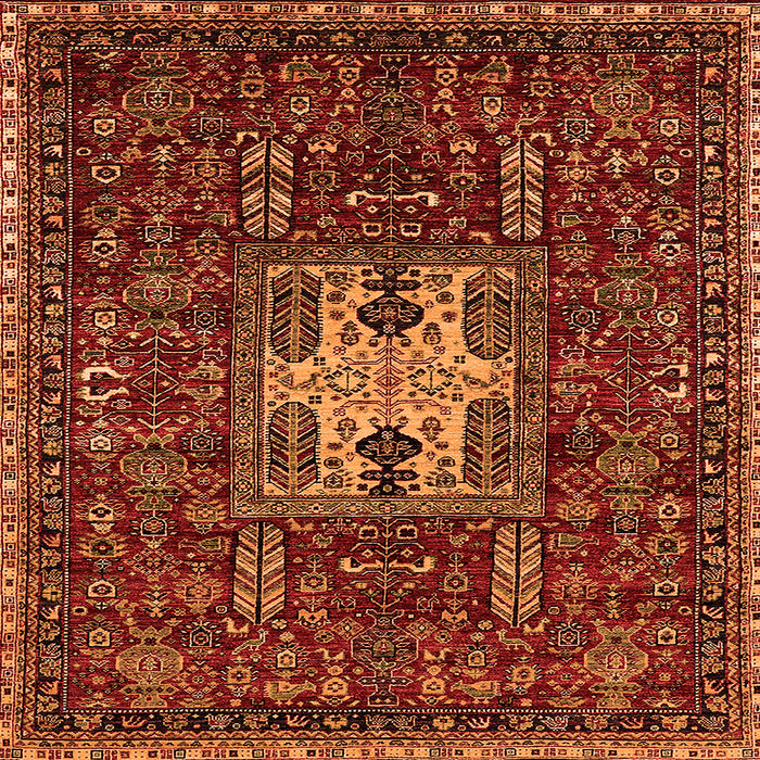 Square Machine Washable Oriental Orange Industrial Area Rugs, wshurb2393org