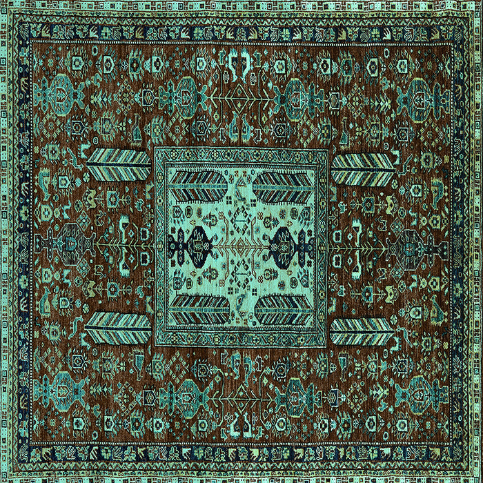 Square Machine Washable Oriental Turquoise Industrial Area Rugs, wshurb2393turq