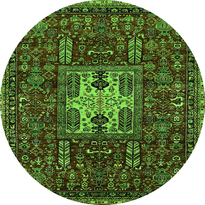 Round Machine Washable Oriental Green Industrial Area Rugs, wshurb2393grn