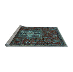 Sideview of Machine Washable Oriental Light Blue Industrial Rug, wshurb2393lblu