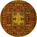 Round Oriental Yellow Industrial Rug, urb2393yw