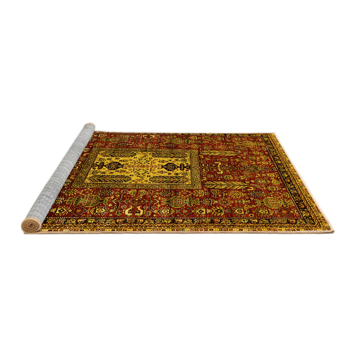 Sideview of Machine Washable Oriental Yellow Industrial Rug, wshurb2393yw
