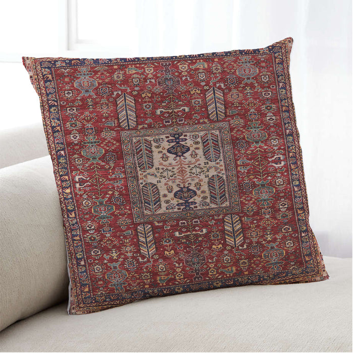 Lifestyle Image of Mid-Century Modern Urban Square Crimson Red Throw Pillow, 18 inch by 18 inch, pwurb2393