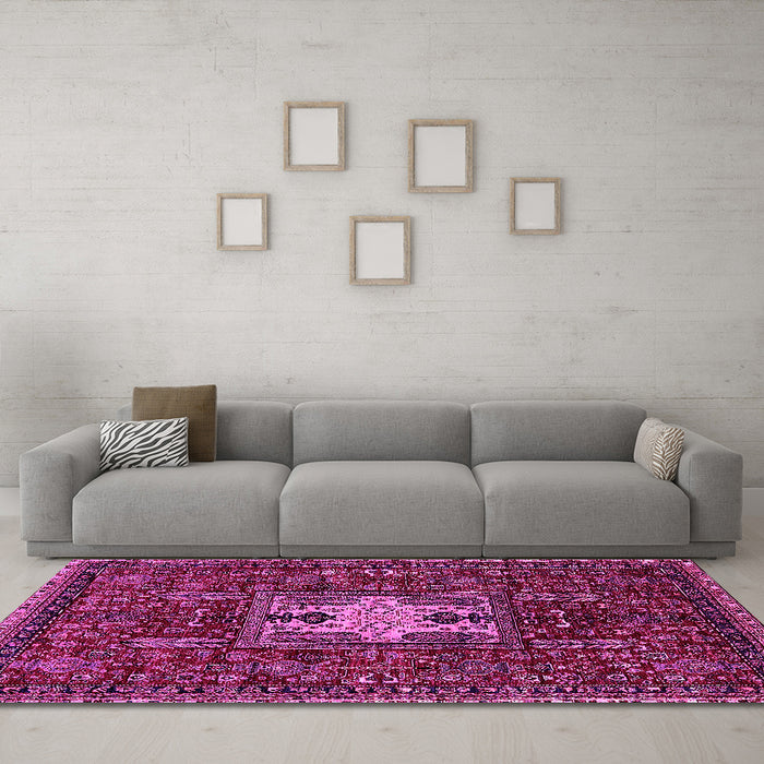 Machine Washable Oriental Pink Industrial Rug in a Living Room, wshurb2393pnk