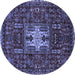 Round Machine Washable Oriental Blue Industrial Rug, wshurb2393blu