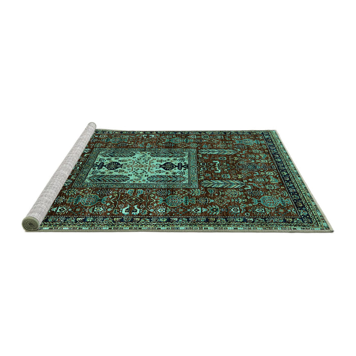 Sideview of Machine Washable Oriental Turquoise Industrial Area Rugs, wshurb2393turq