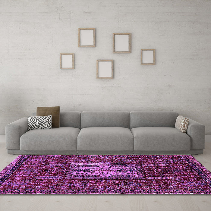 Machine Washable Oriental Purple Industrial Area Rugs in a Living Room, wshurb2393pur