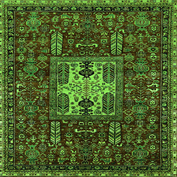 Square Machine Washable Oriental Green Industrial Area Rugs, wshurb2393grn