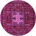 Round Machine Washable Oriental Pink Industrial Rug, wshurb2393pnk