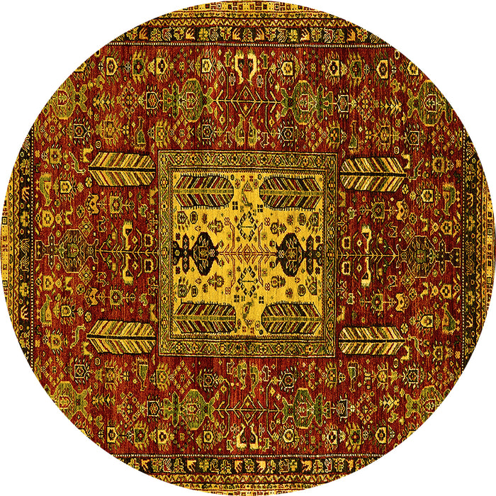 Round Machine Washable Oriental Yellow Industrial Rug, wshurb2393yw