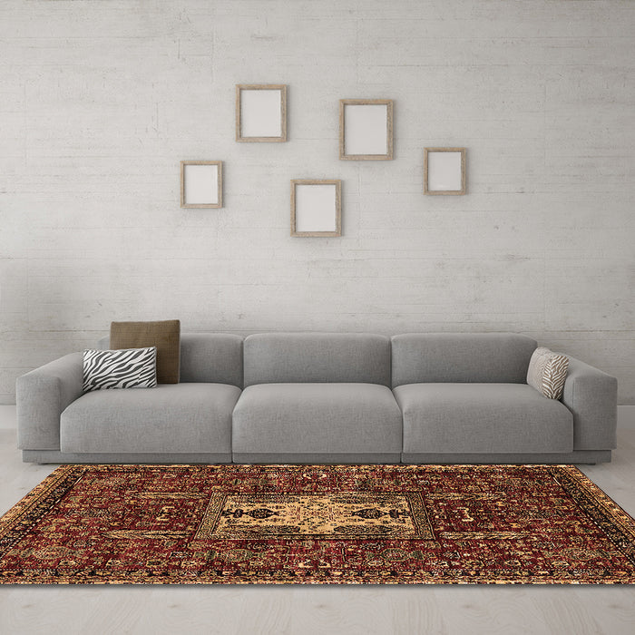 Machine Washable Oriental Brown Industrial Rug in a Living Room,, wshurb2393brn