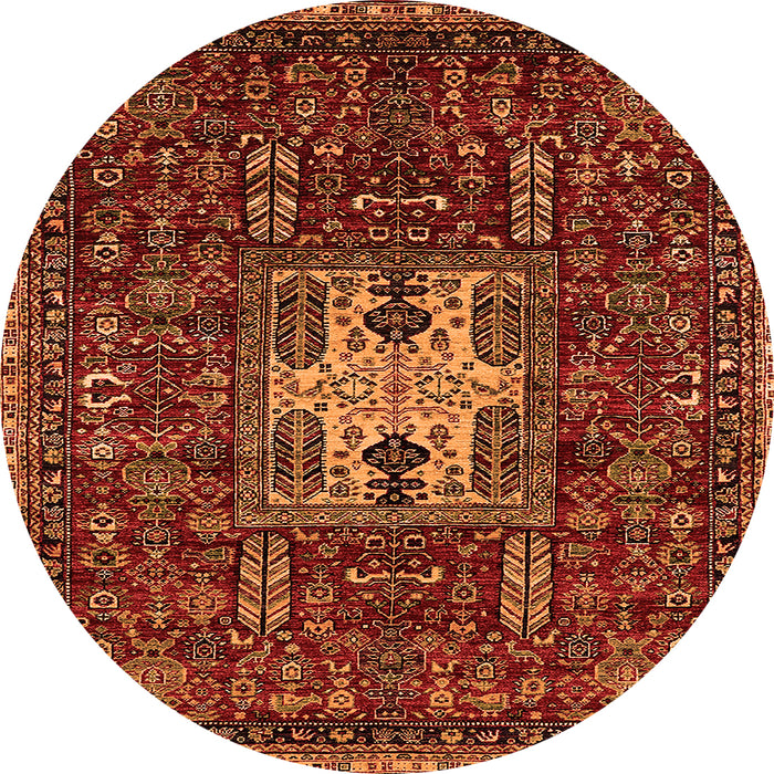 Round Machine Washable Oriental Orange Industrial Area Rugs, wshurb2393org