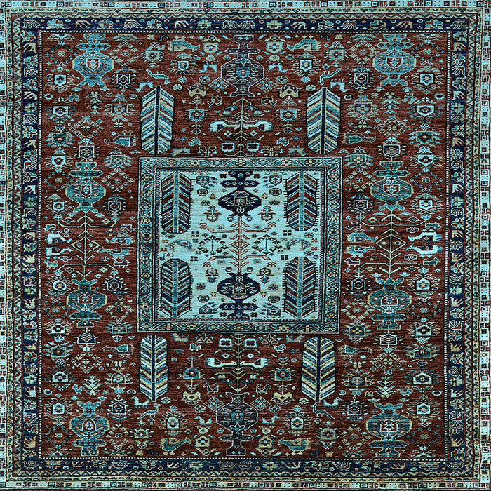 Square Machine Washable Oriental Light Blue Industrial Rug, wshurb2393lblu