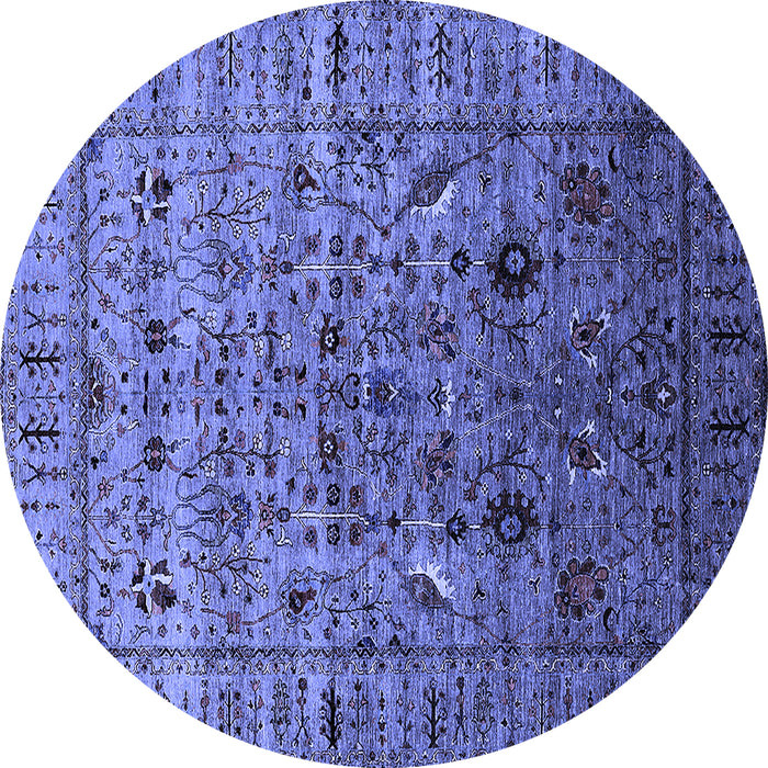 Round Machine Washable Oriental Blue Industrial Rug, wshurb2394blu