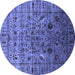 Round Machine Washable Oriental Blue Industrial Rug, wshurb2394blu