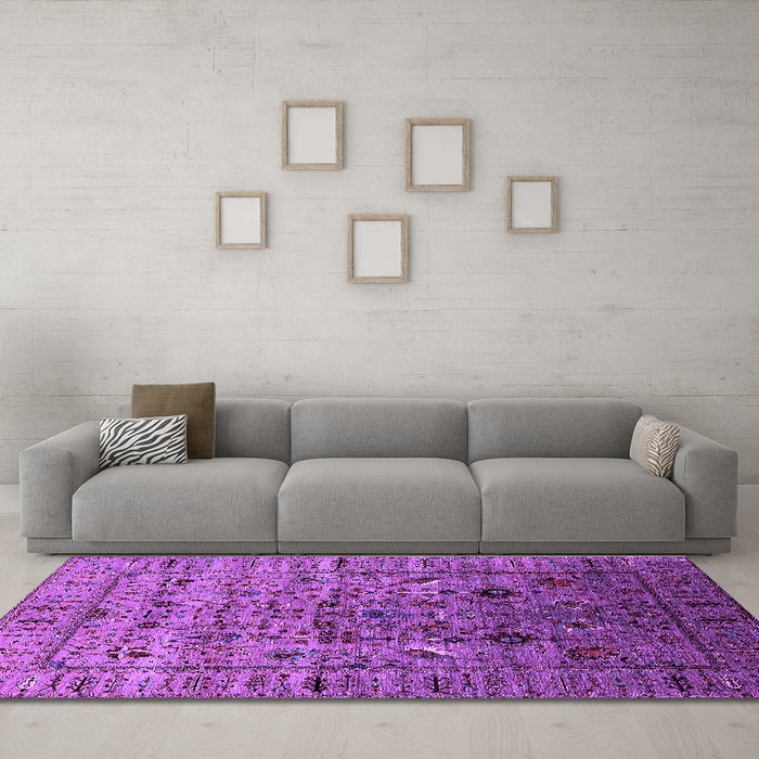 Machine Washable Oriental Purple Industrial Area Rugs in a Living Room, wshurb2394pur