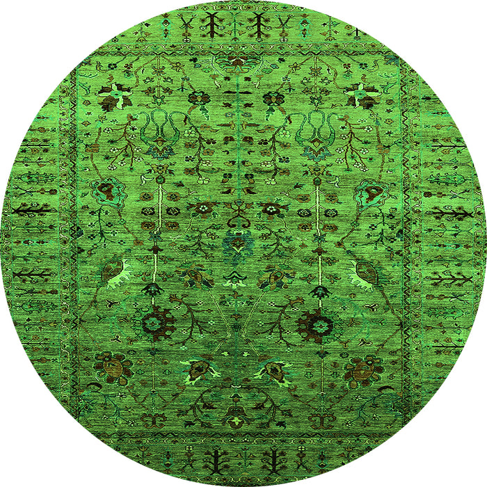 Round Machine Washable Oriental Green Industrial Area Rugs, wshurb2394grn