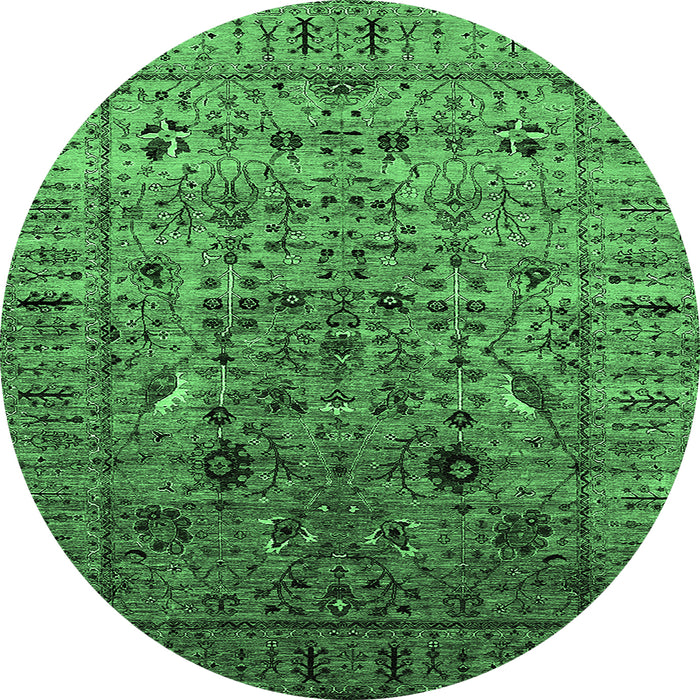 Round Machine Washable Oriental Emerald Green Industrial Area Rugs, wshurb2394emgrn
