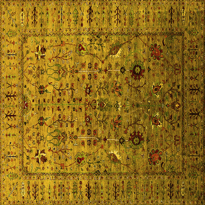 Square Machine Washable Oriental Yellow Industrial Rug, wshurb2394yw