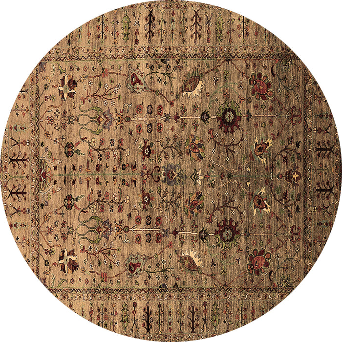 Round Machine Washable Oriental Brown Industrial Rug, wshurb2394brn