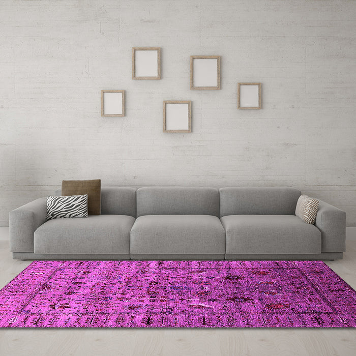 Machine Washable Oriental Pink Industrial Rug in a Living Room, wshurb2394pnk