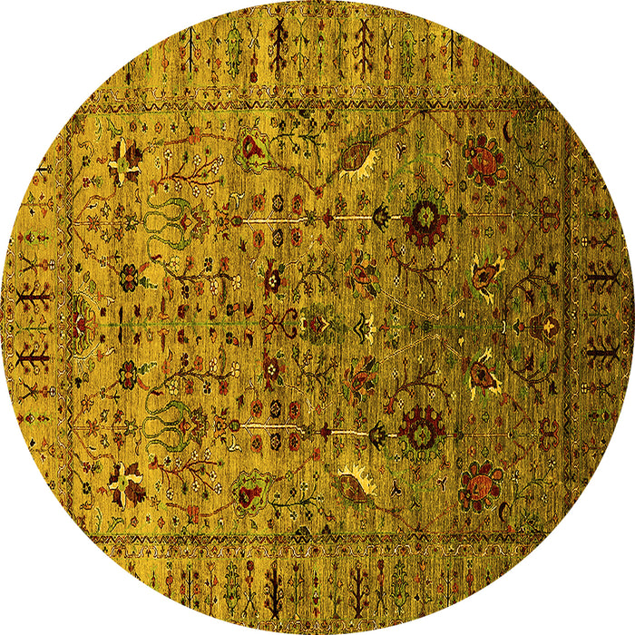 Round Machine Washable Oriental Yellow Industrial Rug, wshurb2394yw