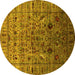 Round Machine Washable Oriental Yellow Industrial Rug, wshurb2394yw