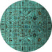 Round Oriental Turquoise Industrial Rug, urb2394turq