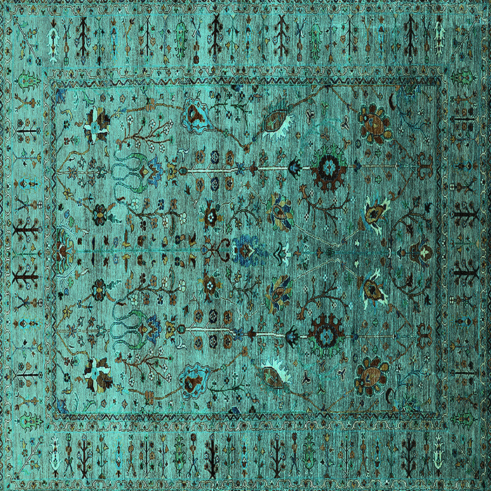 Square Machine Washable Oriental Turquoise Industrial Area Rugs, wshurb2394turq