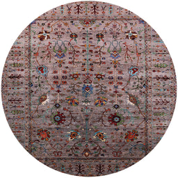 Round Mid-Century Modern Reddish Brown Oriental Rug, urb2394