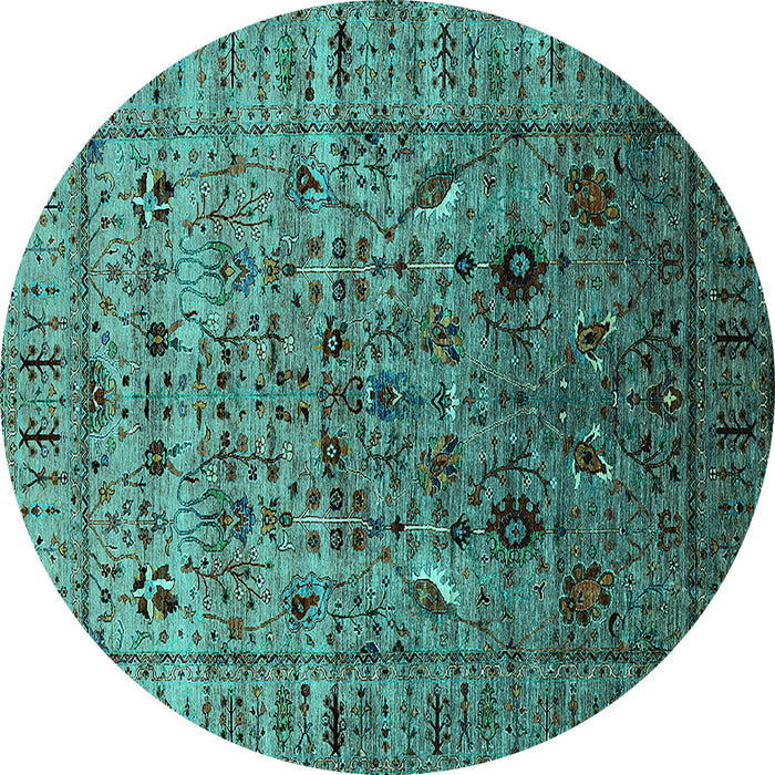 Round Machine Washable Oriental Turquoise Industrial Area Rugs, wshurb2394turq