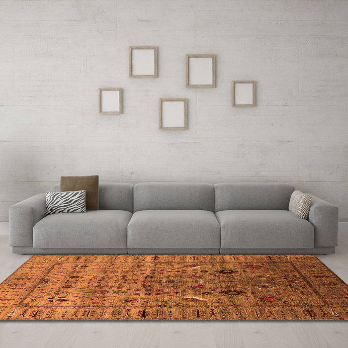 Machine Washable Oriental Orange Industrial Area Rugs in a Living Room, wshurb2394org