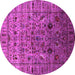 Round Machine Washable Oriental Pink Industrial Rug, wshurb2394pnk