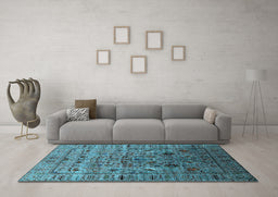 Machine Washable Oriental Light Blue Industrial Rug in a Living Room, wshurb2394lblu