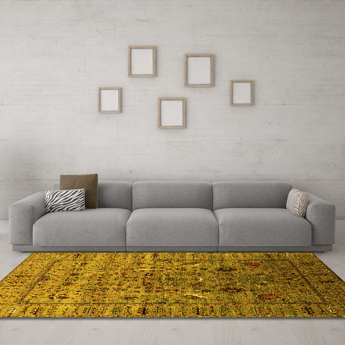Machine Washable Oriental Yellow Industrial Rug in a Living Room, wshurb2394yw