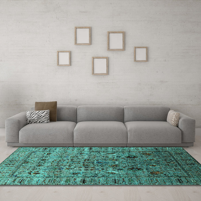 Machine Washable Oriental Turquoise Industrial Area Rugs in a Living Room,, wshurb2394turq