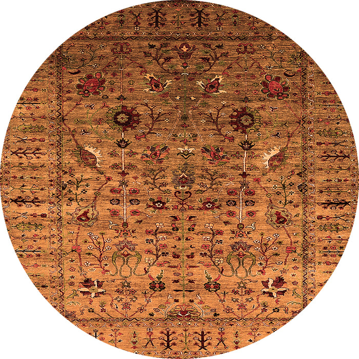 Round Machine Washable Oriental Orange Industrial Area Rugs, wshurb2394org