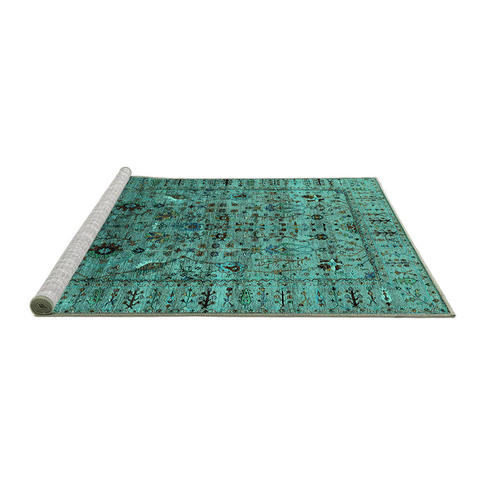 Sideview of Machine Washable Oriental Turquoise Industrial Area Rugs, wshurb2394turq