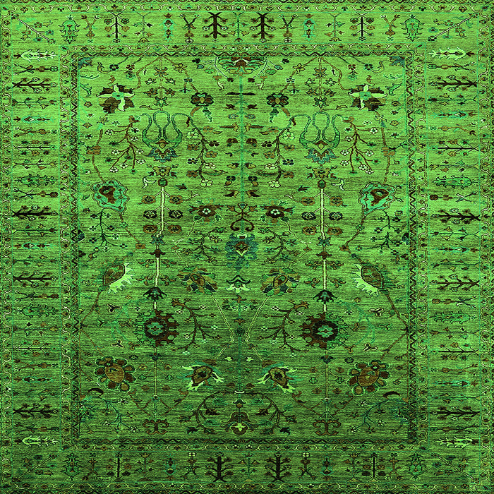 Square Machine Washable Oriental Green Industrial Area Rugs, wshurb2394grn