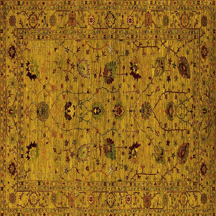 Square Machine Washable Oriental Yellow Industrial Rug, wshurb2395yw