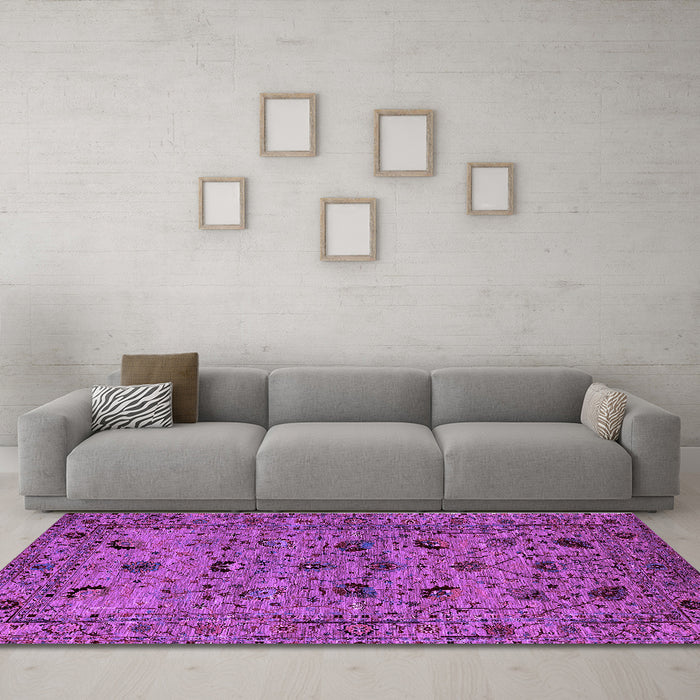 Machine Washable Oriental Purple Industrial Area Rugs in a Living Room, wshurb2395pur
