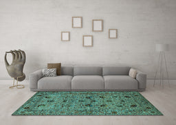 Machine Washable Oriental Turquoise Industrial Area Rugs in a Living Room,, wshurb2395turq