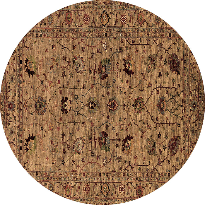 Round Oriental Brown Industrial Rug, urb2395brn