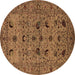 Round Oriental Brown Industrial Rug, urb2395brn