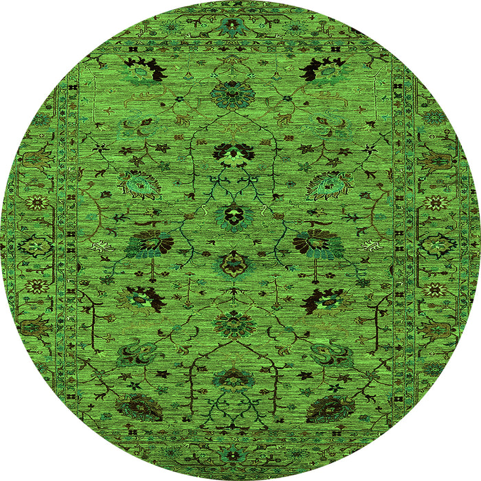 Round Machine Washable Oriental Green Industrial Area Rugs, wshurb2395grn