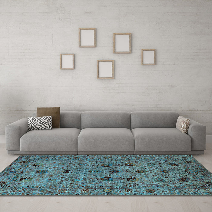 Machine Washable Oriental Light Blue Industrial Rug in a Living Room, wshurb2395lblu