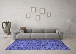 Machine Washable Oriental Blue Industrial Rug in a Living Room, wshurb2395blu
