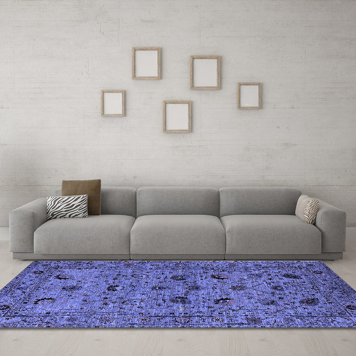 Machine Washable Oriental Blue Industrial Rug in a Living Room, wshurb2395blu